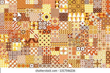 Seamless pattern with portuguese tiles. Vector illustration of Azulejo on white background. Mediterranean style. Multicolor design.