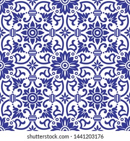 Seamless pattern with Portuguese tiles. Vector illustration. Portuguese vector tiles pattern. Talavera pattern. Azulejos portugal. Turkish ornament. Moroccan tile mosaic. Spanish porcelain.