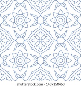 Seamless pattern with Portuguese tiles. Vector illustration. Portuguese vector tiles pattern. Talavera pattern. Azulejos portugal. Turkish ornament. Moroccan tile mosaic. Spanish porcelain.