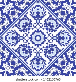 Seamless pattern with Portuguese tiles. Vector illustration. Portuguese vector tiles pattern. Talavera pattern. Azulejos portugal. Turkish ornament. Moroccan tile mosaic. Spanish porcelain.
