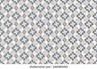 Seamless pattern with portuguese tiles. Vector illustration of Azulejo on white background. Mediterranean style. Gray color.
