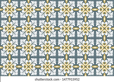 Seamless pattern with portuguese tiles. Vector illustration of Azulejo on white background. Mediterranean style. Multicolor design.
