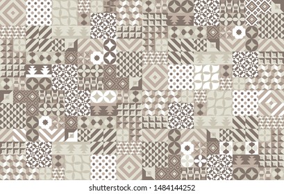 Seamless pattern with portuguese tiles. Vector illustration of Azulejo on white background. Mediterranean style. Multicolor design.
