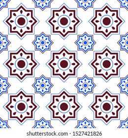 Seamless pattern with Portuguese tiles. Vector illustration. Portuguese vector tiles pattern. Talavera pattern. Azulejos portugal. Turkish ornament. Moroccan tile mosaic. Spanish porcelain.