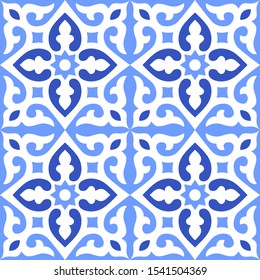 Seamless pattern with Portuguese tiles. Vector illustration. Portuguese vector tiles pattern. Talavera pattern. Azulejos portugal. Turkish ornament. Moroccan tile mosaic. Spanish porcelain.