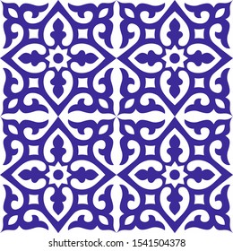 Seamless Pattern With Portuguese Tiles. Vector Illustration. Portuguese Vector Tiles Pattern. Talavera Pattern. Azulejos Portugal. Turkish Ornament. Moroccan Tile Mosaic. Spanish Porcelain.