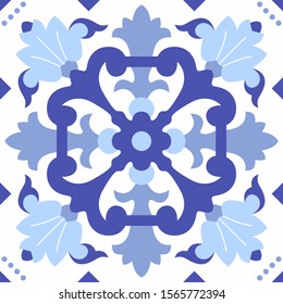 Seamless pattern with Portuguese tiles. Vector illustration. Portuguese vector tiles pattern. Talavera pattern. Azulejos portugal. Turkish ornament. Moroccan tile mosaic. Spanish porcelain.