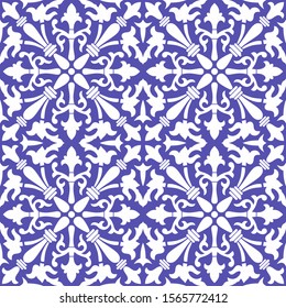 Seamless pattern with Portuguese tiles. Vector illustration. Portuguese vector tiles pattern. Talavera pattern. Azulejos portugal. Turkish ornament. Moroccan tile mosaic. Spanish porcelain.