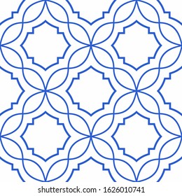 Seamless pattern with Portuguese tiles. Vector illustration. Portuguese vector tiles pattern. Azulejos portugal. Turkish ornament. Spanish porcelain.