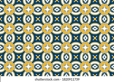 Seamless pattern with portuguese tiles. Vector illustration of Azulejo on white background. Mediterranean style. Multicolor design.