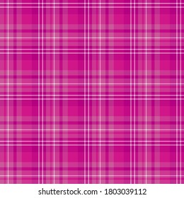 Seamless pattern in positive bright pink, purple and white colors for plaid, fabric, textile, clothes, tablecloth and other things. Vector image. 