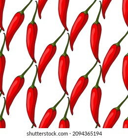 Seamless pattern with positive hot peppers on white background. Vector image. 