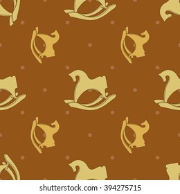 Seamless pattern postcard with horse rocking toy. Rocking hourse. Vector toy horse.