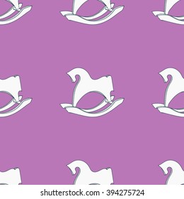  Seamless pattern postcard with horse rocking toy. Rocking hourse. Vector toy horse.