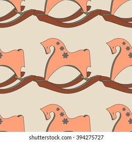  Seamless pattern postcard with horse rocking toy. Rocking hourse. Vector toy horse.