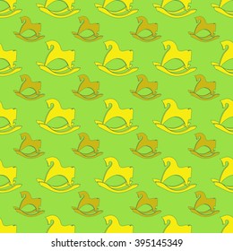  Seamless pattern postcard with horse rocking toy. Rocking hourse. Vector toy horse.