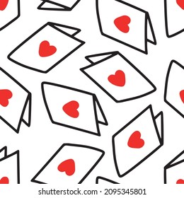 Seamless pattern with postcards with hearts. Vector illustration in doodle style. Design for Valentine's Day