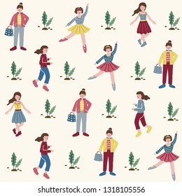 seamless pattern / poster / banner with various figure of women. Perfect for textile or wrapping paper print
