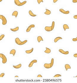 Seamless pattern Potato chips cartoon doodle vector. Vector illustration background of a crispy snack.