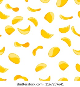 Seamless pattern. Potato chips. Flat vector illustration on white background. Pattern for web background or card.