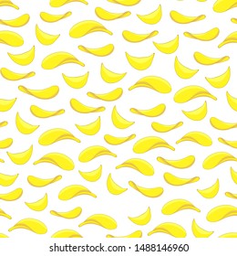 Seamless pattern with potato chips isolated on white background. Fast food vector wallpaper.	