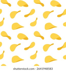 Seamless pattern of potato chips for packaging, fast food design and decorative use. Vector illustration.