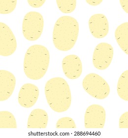Seamless pattern with potatoes of different sizes with light brown pointed skin isolated on white background