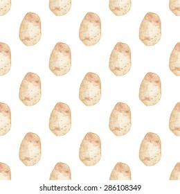 Seamless pattern with potatoes. Hand-drawn background. Vector illustration. Real watercolor drawing.