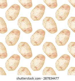 Seamless pattern with potatoes. Hand-drawn background. Vector illustration. Real watercolor drawing.