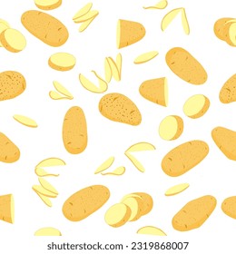 A seamless pattern of potatoes is isolated on white background. vector illustration. food background. 