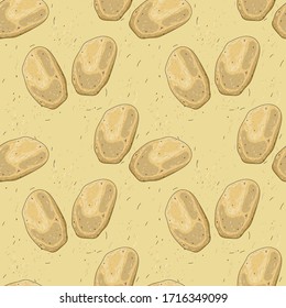 Patrón inoxidable con patatas en un fondo beige. Patatas maduras. Fondo vegetal. Papel tapiz, papel impreso, diseño textil, papel. Ilustración vectorial.