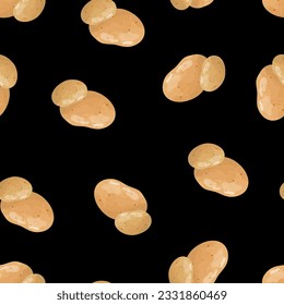 Seamless pattern with potatoes on a black 
background. Pattern with vegetables