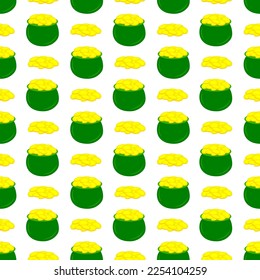 Seamless pattern with pots and coins for Saint Patrick's Day. Design for fashion prints, textiles, wallpaper, wrapping paper.