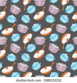 Seamless pattern with pots and pans