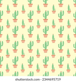 Seamless pattern with potted cactus. Cute repeat cacti pattern vector illustration