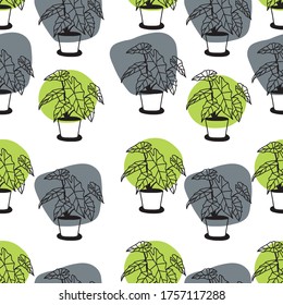 Seamless pattern with potted plant for apparel, home decor, backgrounds, wallpaper.