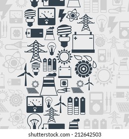 Seamless pattern with power icons in flat design style.