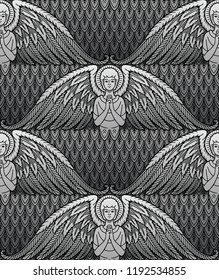 Seamless pattern with praying grieving angels. vector illustration.