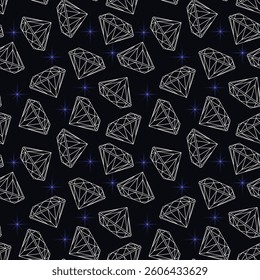 Seamless pattern with precious diamonds on a dark background. Vector illustration
