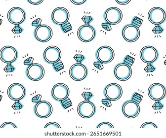 Seamless pattern with precious rings, diamonds. Symbol of love and fidelity. Ring for proposal, gift. Illustration of a gift for a loved and dear person. EPS10
