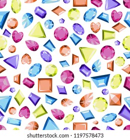 Seamless pattern with precious stones of different colors. Vector background.
