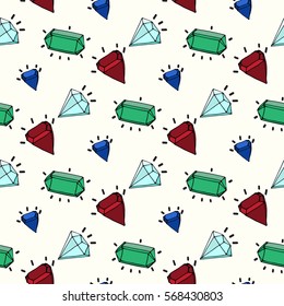 Seamless pattern with precious stones, hand-drawn.Seamless pattern with hand drawn crystals. Diamond seamless vector pattern