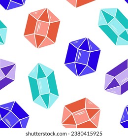 Seamless pattern with precious stones isolated in white background. Separate colorful crystals.