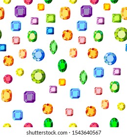 Seamless pattern with precious stones, vector illustration. Endless texture for design projects, backgrouns, wrapping paper.