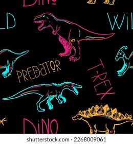 seamless pattern with predator dino. Prehistoric animal hand drawn texture. Wallpaper, textile, wrapping paper design