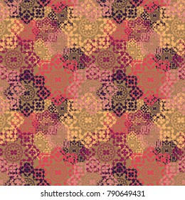 A seamless pattern with predominant lilac shades from delicate colored napkins arranged arbitrarily on a light brown background. Vector Illustration