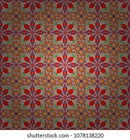 Seamless pattern with the pre-existing geometry in the drawing. Tribal ethnic arabic, indian, turkish patern ornament. Vector traditional oriental background in beige, brown and red colors.