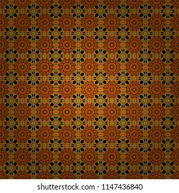 Seamless pattern with the pre-existing geometry in the drawing. Tribal ethnic arabic, indian, turkish patern ornament. Vector traditional oriental background in black, orange and brown colors.