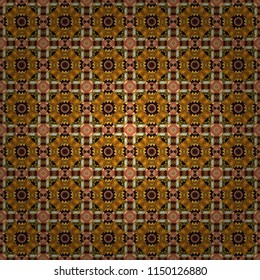 Seamless pattern with the pre-existing geometry in the drawing. Tribal ethnic arabic, indian, turkish patern ornament. Vector traditional oriental background in brown, yellow and black colors.