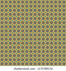 Seamless pattern with the pre-existing geometry in the drawing. Tribal ethnic arabic, indian, turkish patern ornament. Vector traditional oriental background in green, blue and brown colors.